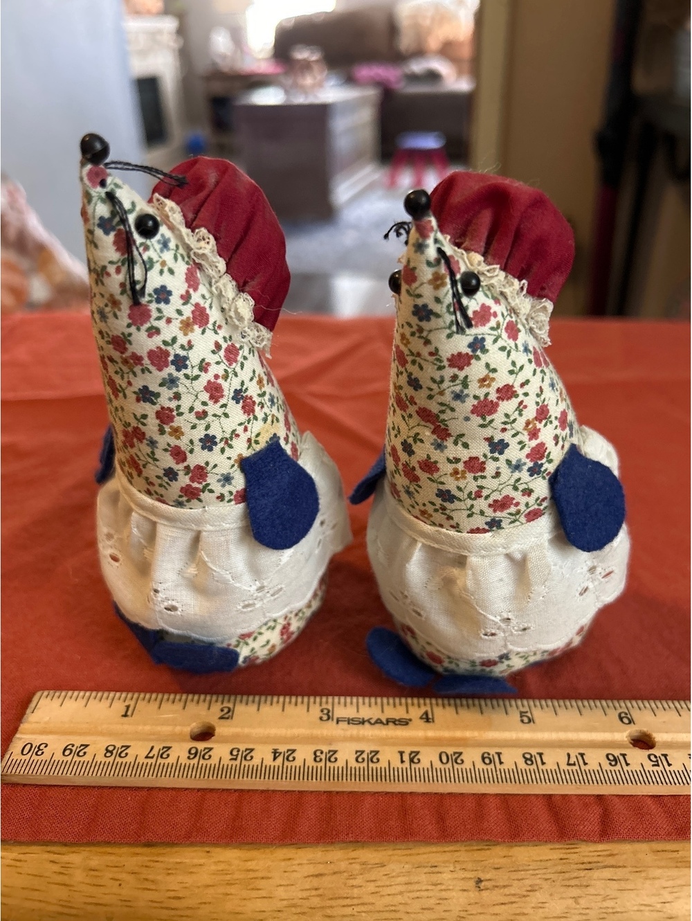 Pair of floral fabric plush mice